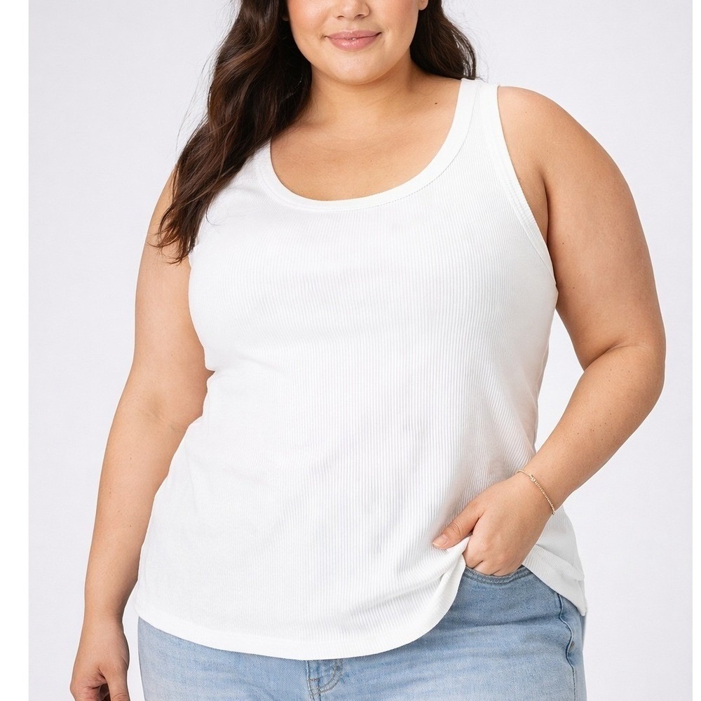 2 Pack Universal Thread White Ribbed Tank Top 2X Responsible Style